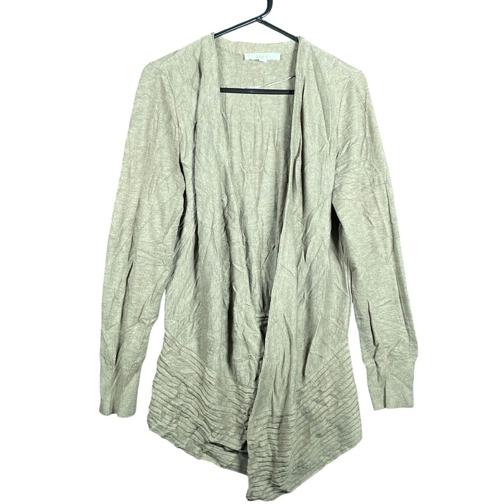 Ann Taylor LOFT Womens Sweater Brown Taupe Cardigan Open Front Stretch Large